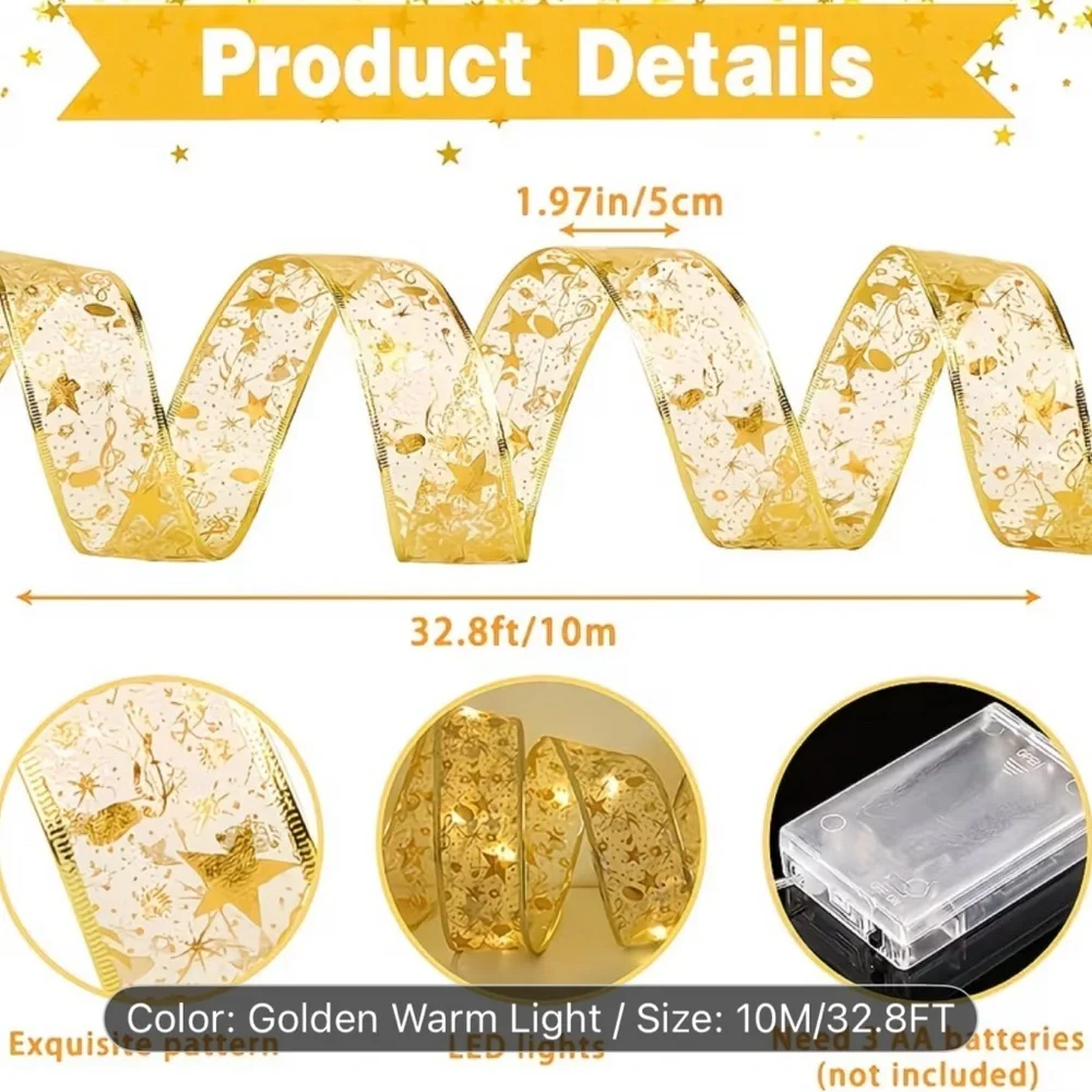 Golden Starry Ribbon with LED Lights